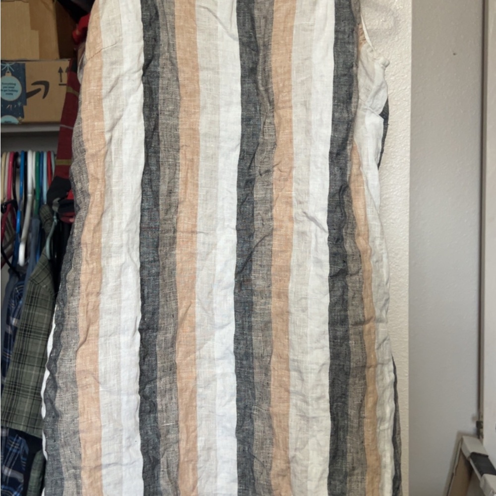 Chelsea & Theodore Striped Linen Tank Dress in Black, Cream & Tan